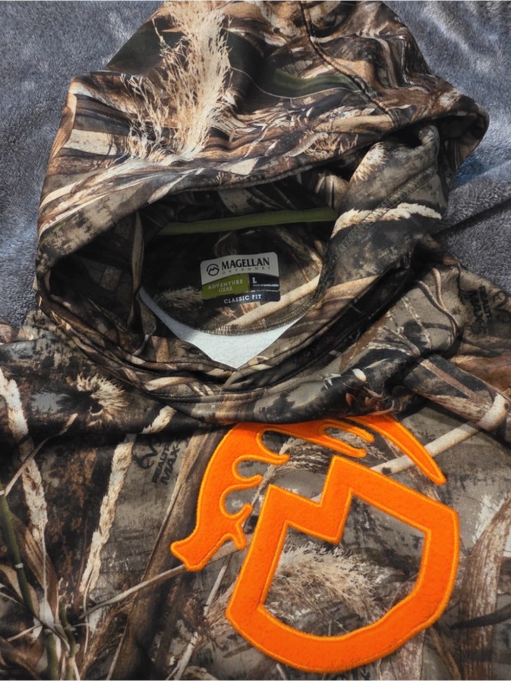 Magellan Outdoors Kids Realtree Camo Hoodie with Bright Orange Logo